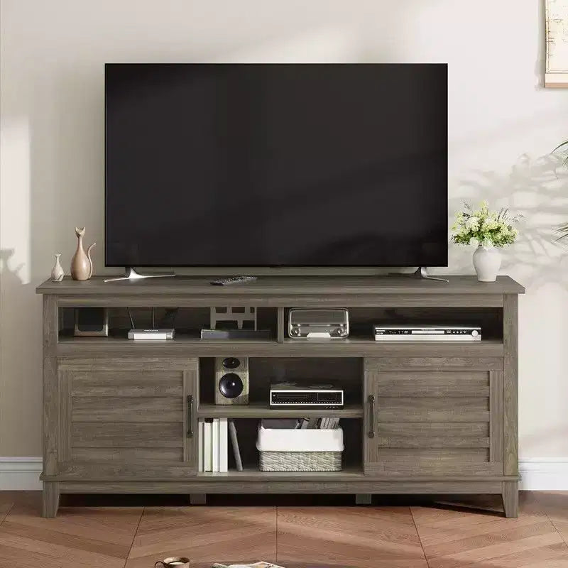 TV Stand for 63 in, Entertainment Center with Adjustable Shelves, Farmhouse TV Stand with Cabinet Doors