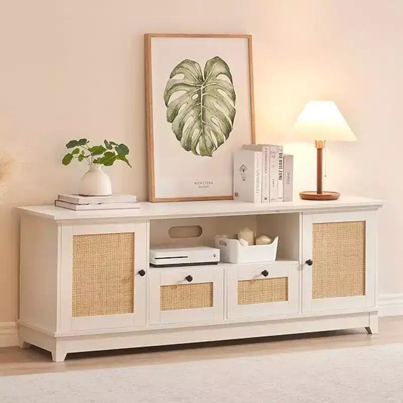 TV Stand for 65+ Inch TV, Rattan Entertainment Center TV Media Console Table