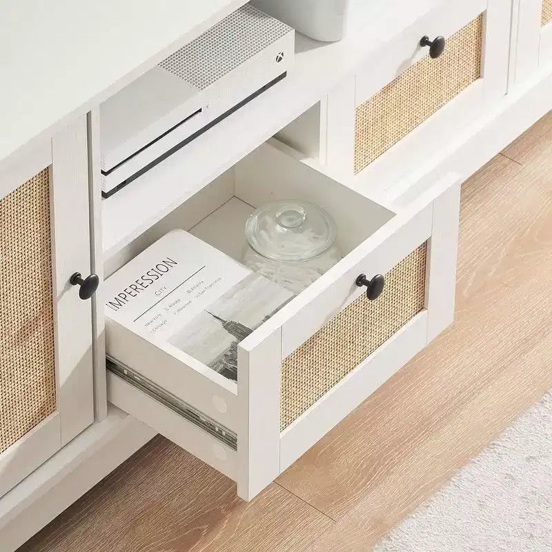 TV Stand for 65+ Inch TV, Rattan Entertainment Center TV Media Console Table