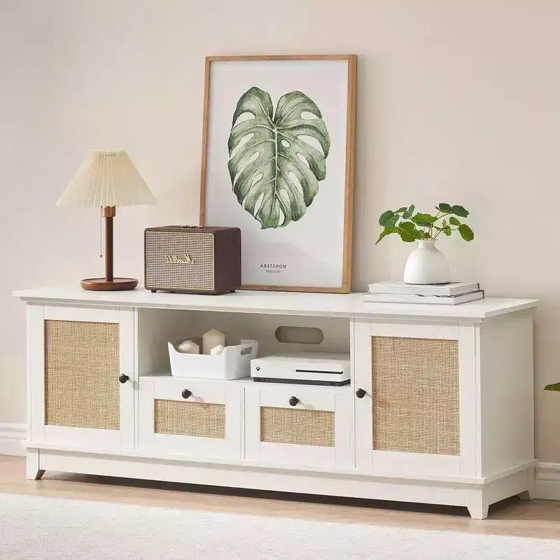 TV Stand for 65+ Inch TV, Rattan Entertainment Center TV Media Console Table