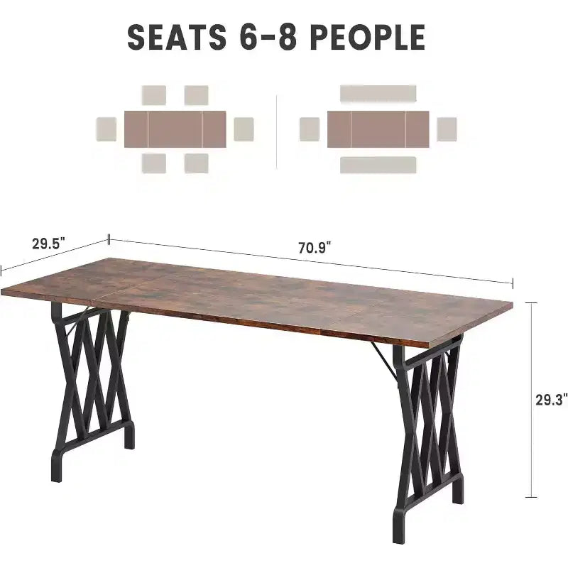 6-person Dining Table, 71 Rectangular Dining Table with X-shaped Metal Legs and Wooden Tabletop, Kitchen Dining Table for 6-8 People