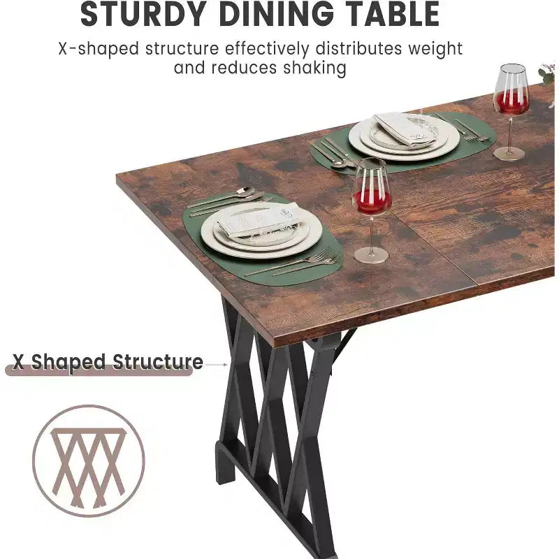 6-person Dining Table, 71 Rectangular Dining Table with X-shaped Metal Legs and Wooden Tabletop, Kitchen Dining Table for 6-8 People
