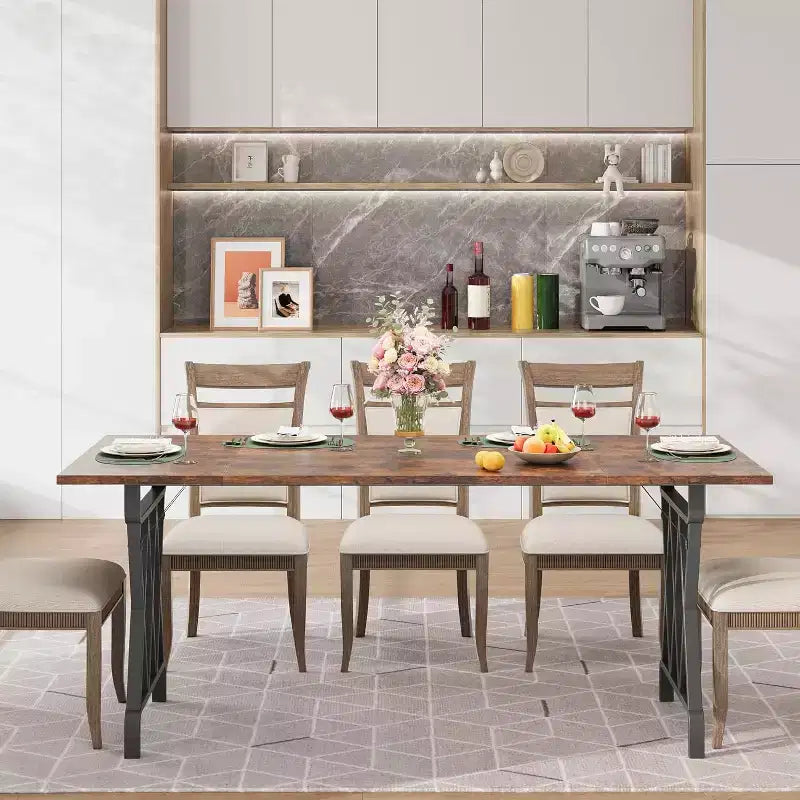 6-person Dining Table, 71 Rectangular Dining Table with X-shaped Metal Legs and Wooden Tabletop, Kitchen Dining Table for 6-8 People