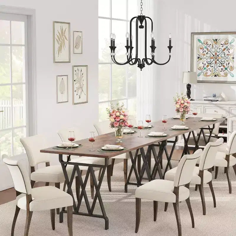 6-person Dining Table, 71 Rectangular Dining Table with X-shaped Metal Legs and Wooden Tabletop, Kitchen Dining Table for 6-8 People