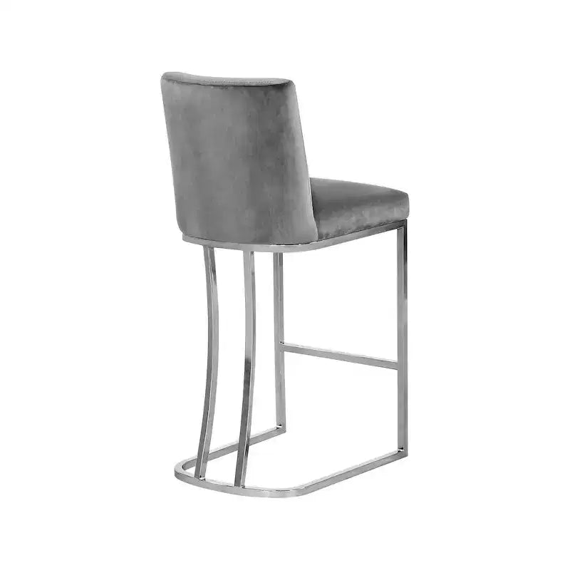 Grey Velvet Counter Height Stool with Chrome Base