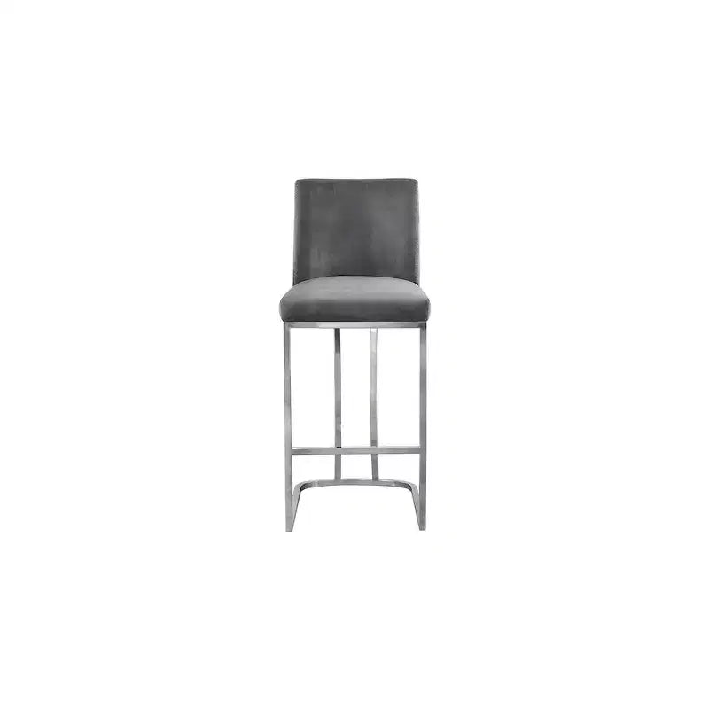 Grey Velvet Counter Height Stool with Chrome Base