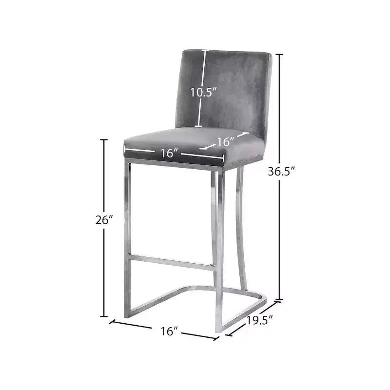 Grey Velvet Counter Height Stool with Chrome Base