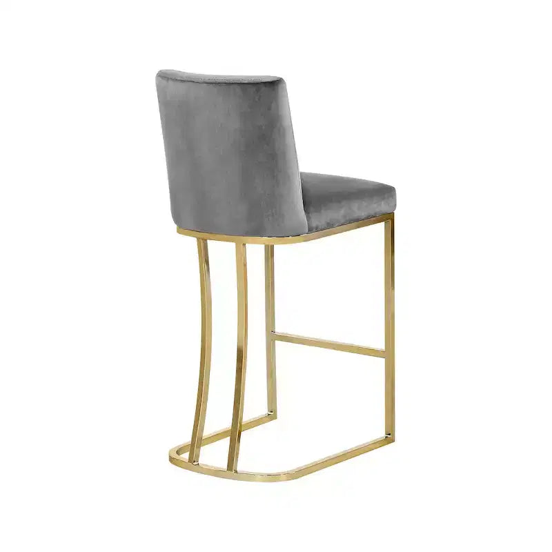 Grey Velvet Counter Height Stool with Chrome Base