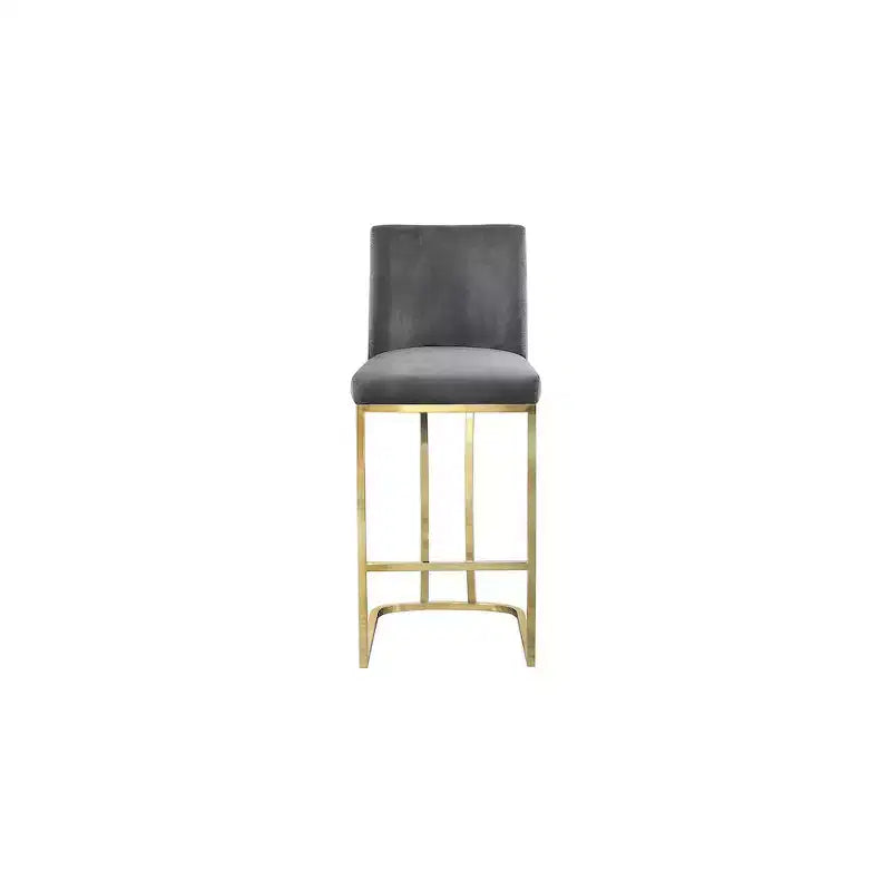 Grey Velvet Counter Height Stool with Chrome Base