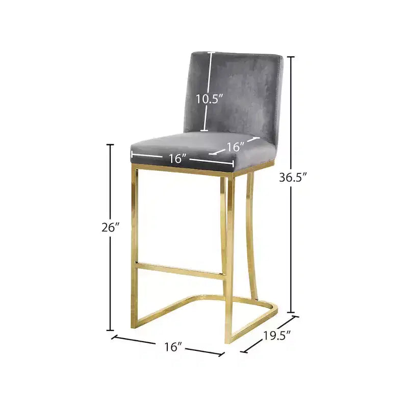 Grey Velvet Counter Height Stool with Chrome Base
