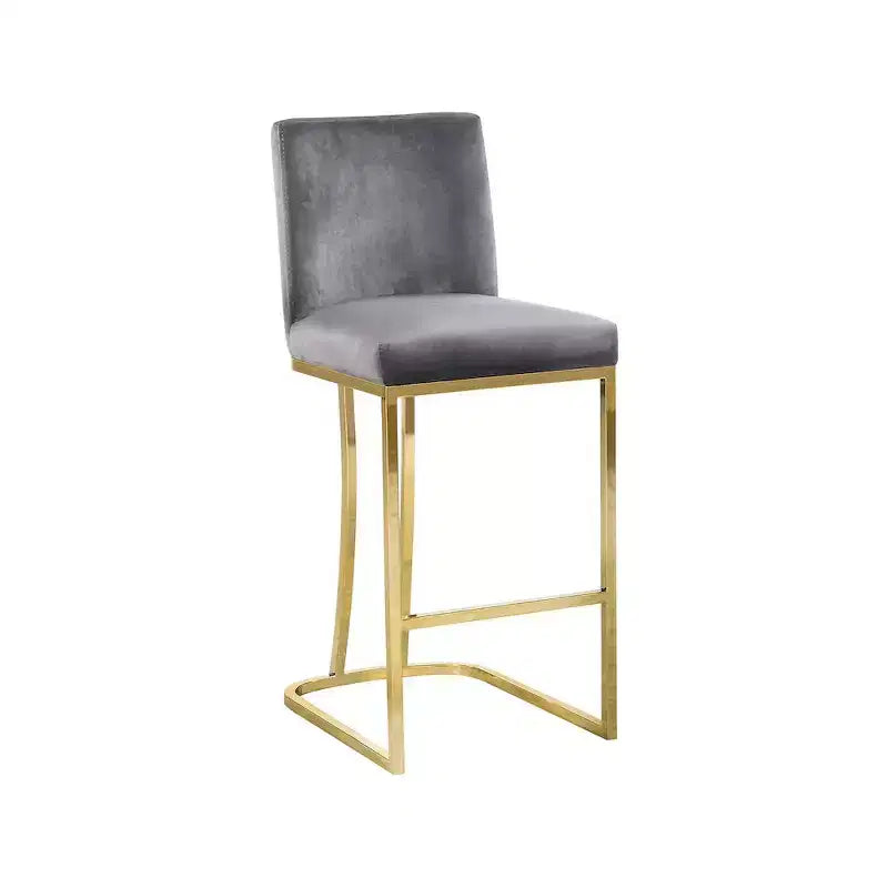 Grey Velvet Counter Height Stool with Chrome Base