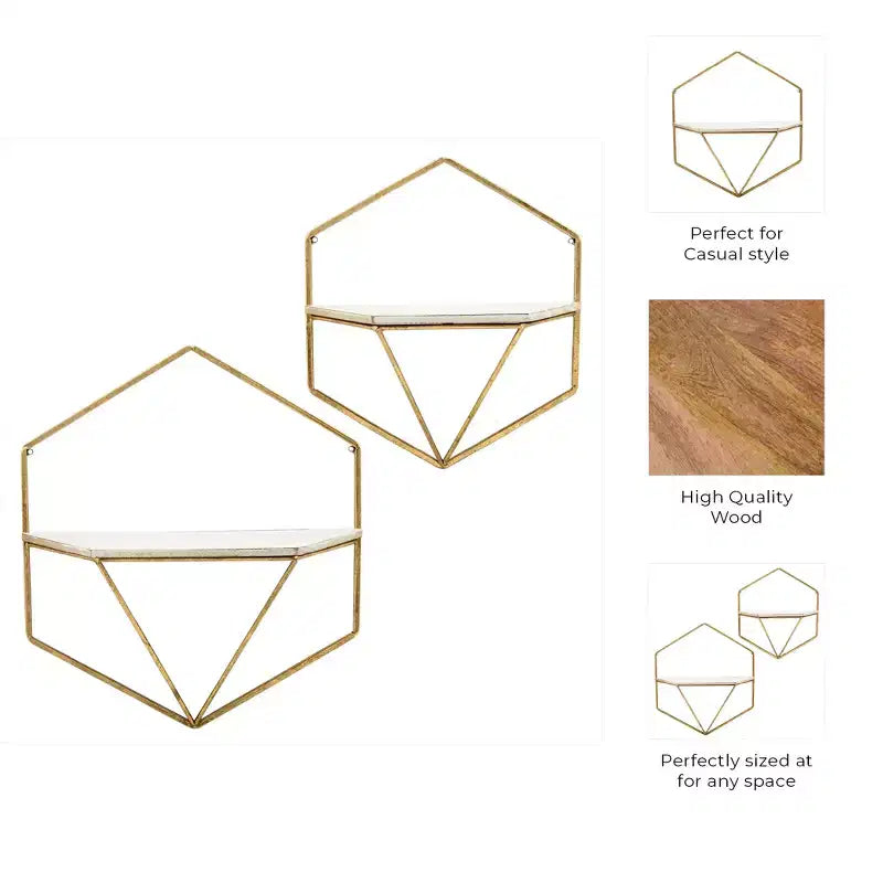 Metal & Wood Floating Storage with Rustic Casual Design - Geometric Wall Shelves - Hanging Display for Home & Office - Set of 2, 20, 16