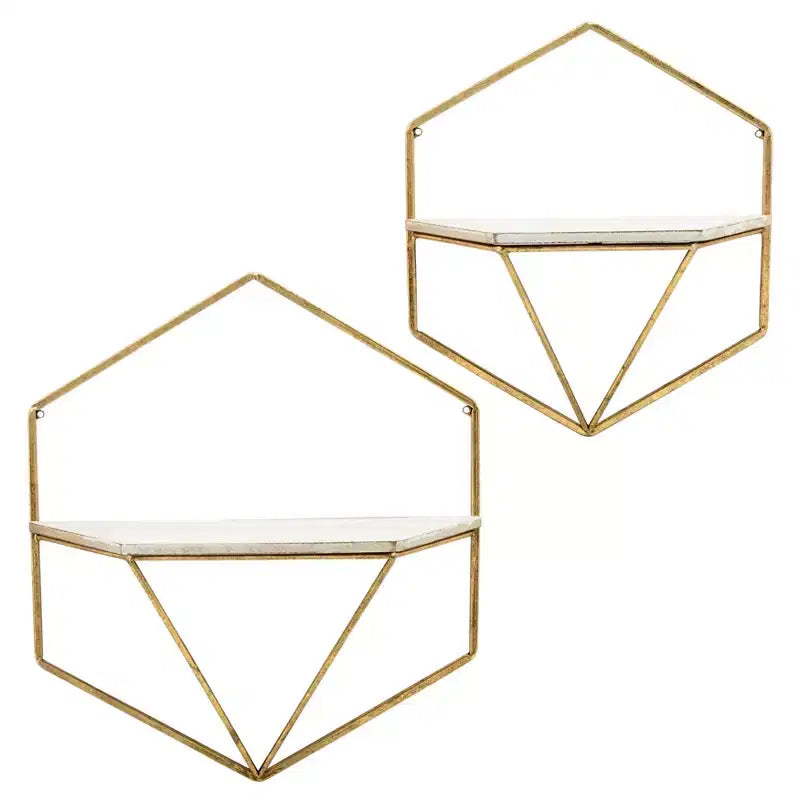 Metal & Wood Floating Storage with Rustic Casual Design - Geometric Wall Shelves - Hanging Display for Home & Office - Set of 2, 20, 16