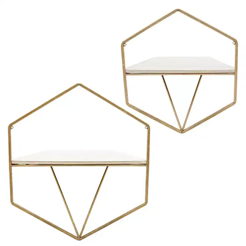 Metal & Wood Floating Storage with Rustic Casual Design - Geometric Wall Shelves - Hanging Display for Home & Office - Set of 2, 20, 16
