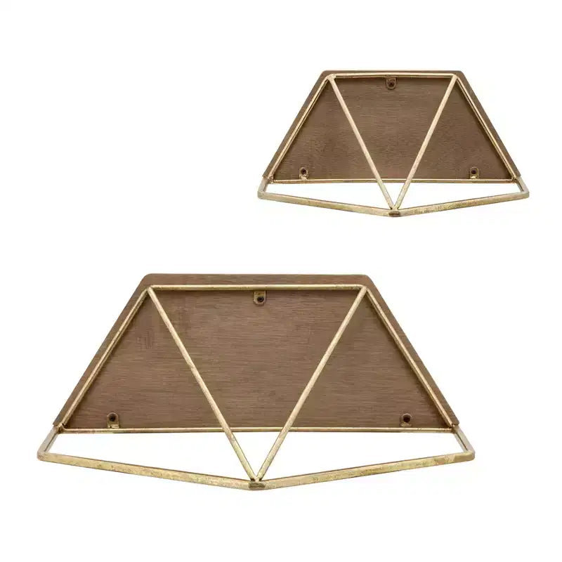 Metal & Wood Floating Storage with Rustic Casual Design - Geometric Wall Shelves - Hanging Display for Home & Office - Set of 2, 20, 16