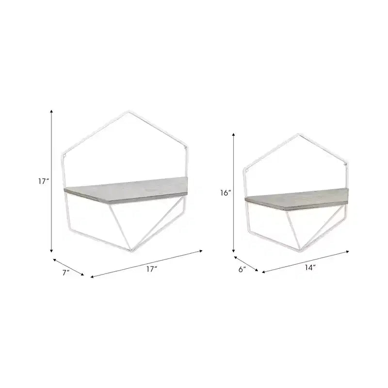Metal & Wood Floating Storage with Rustic Casual Design - Geometric Wall Shelves - Hanging Display for Home & Office - Set of 2, 20, 16