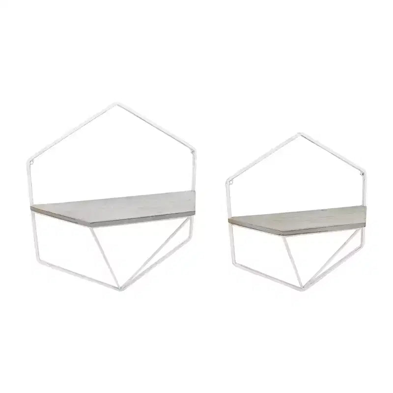 Metal & Wood Floating Storage with Rustic Casual Design - Geometric Wall Shelves - Hanging Display for Home & Office - Set of 2, 20, 16