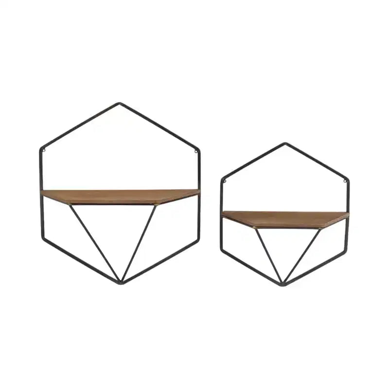 Metal & Wood Floating Storage with Rustic Casual Design - Geometric Wall Shelves - Hanging Display for Home & Office - Set of 2, 20, 16