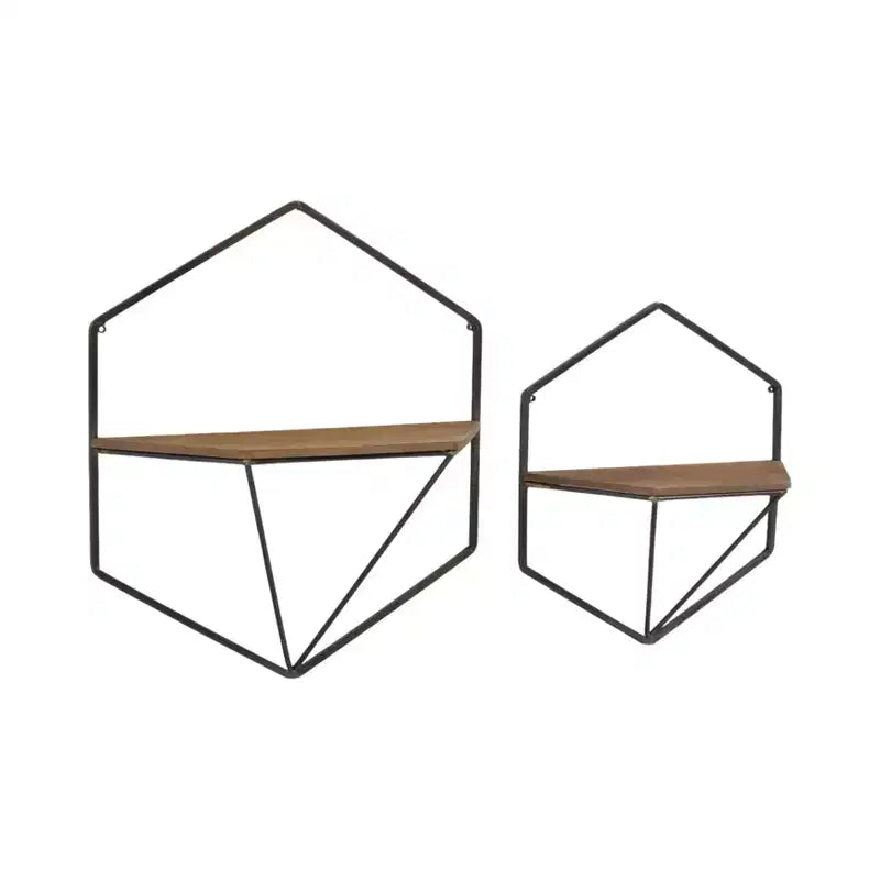 Metal & Wood Floating Storage with Rustic Casual Design - Geometric Wall Shelves - Hanging Display for Home & Office - Set of 2, 20, 16