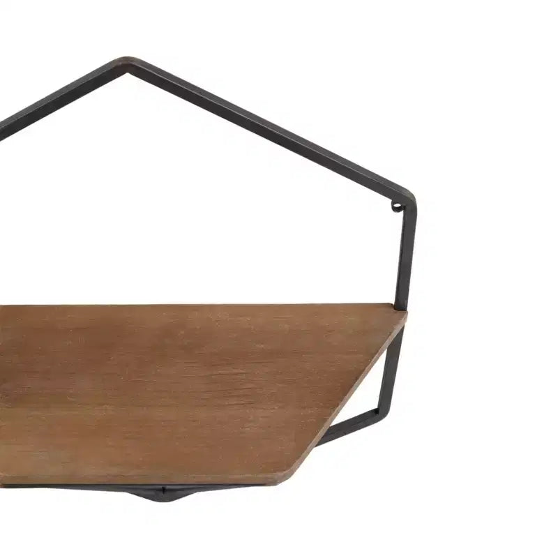 Metal & Wood Floating Storage with Rustic Casual Design - Geometric Wall Shelves - Hanging Display for Home & Office - Set of 2, 20, 16