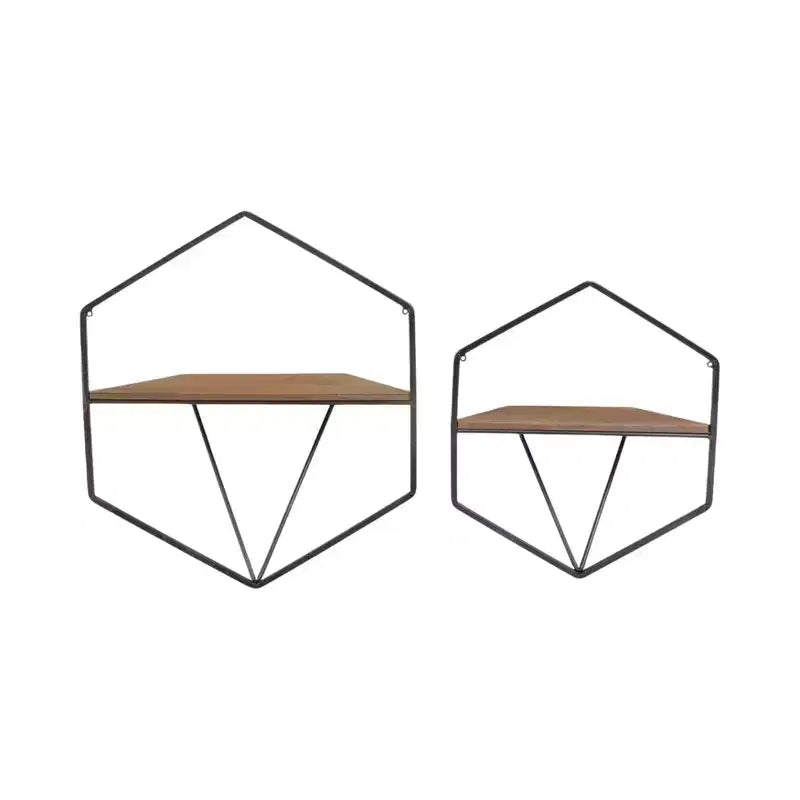 Metal & Wood Floating Storage with Rustic Casual Design - Geometric Wall Shelves - Hanging Display for Home & Office - Set of 2, 20, 16