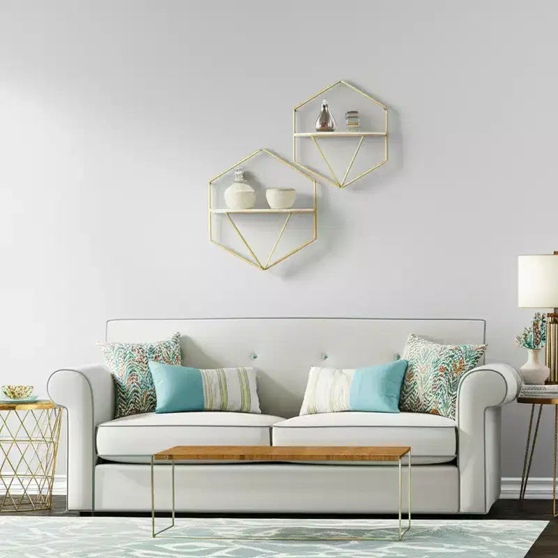 Metal & Wood Floating Storage with Rustic Casual Design - Geometric Wall Shelves - Hanging Display for Home & Office - Set of 2, 20, 16