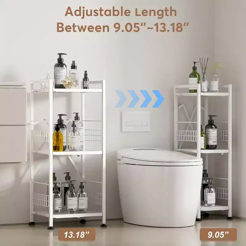 3-Tier Expandable Narrow Shelf - Free-Standing Metal Corner Rack