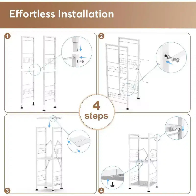 3-Tier Expandable Narrow Shelf - Free-Standing Metal Corner Rack