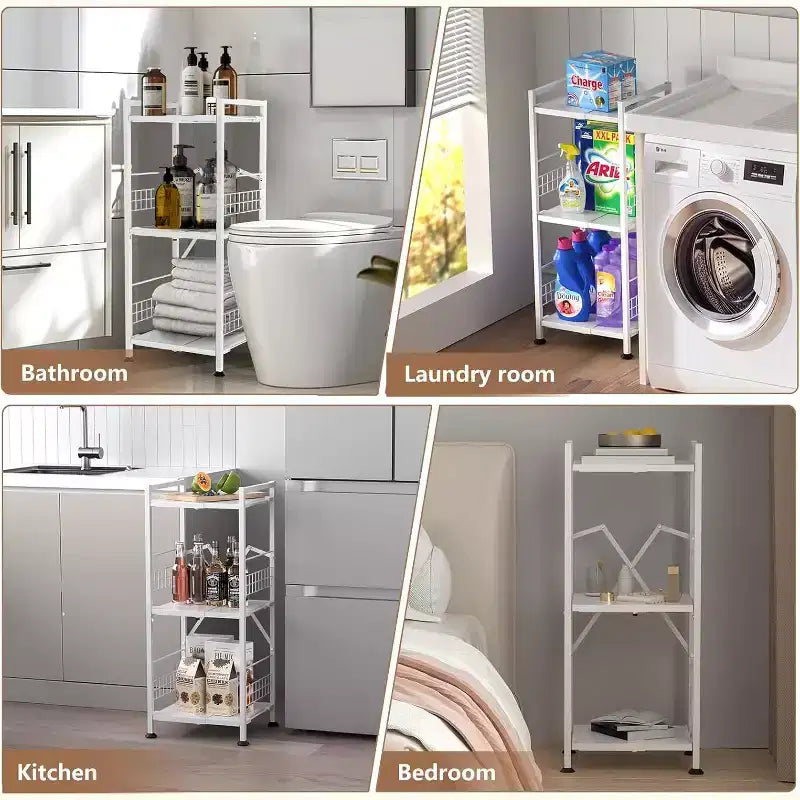 3-Tier Expandable Narrow Shelf - Free-Standing Metal Corner Rack