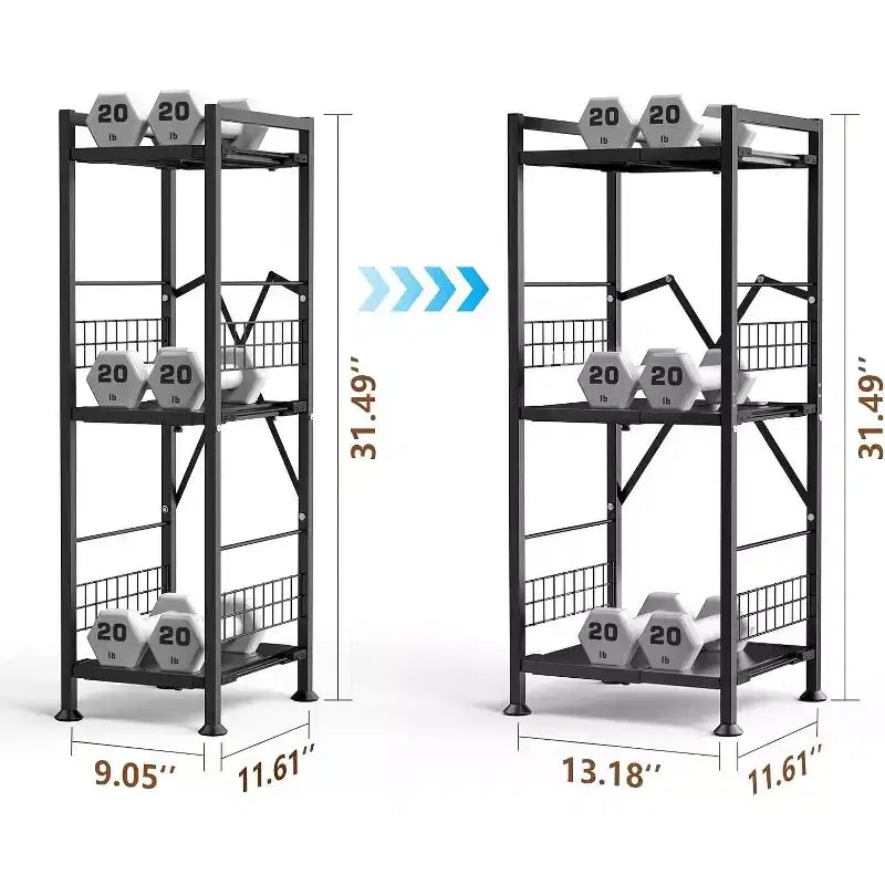 3-Tier Expandable Narrow Shelf - Free-Standing Metal Corner Rack