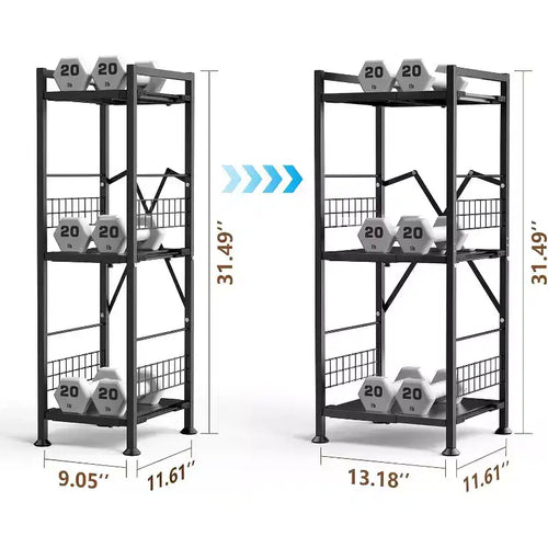 3-Tier Expandable Narrow Shelf - Free-Standing Metal Corner Rack