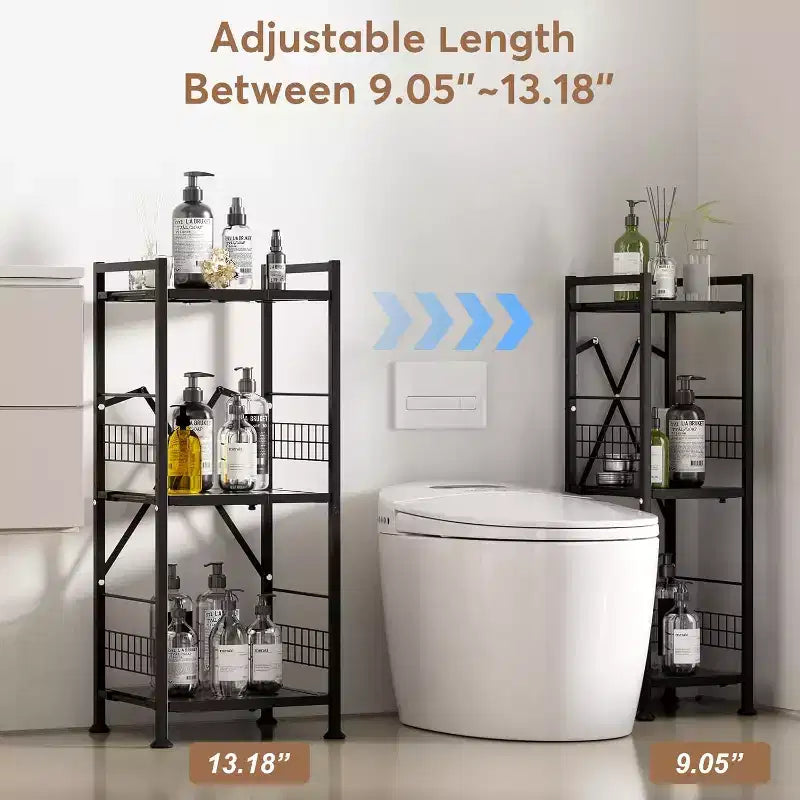 3-Tier Expandable Narrow Shelf - Free-Standing Metal Corner Rack