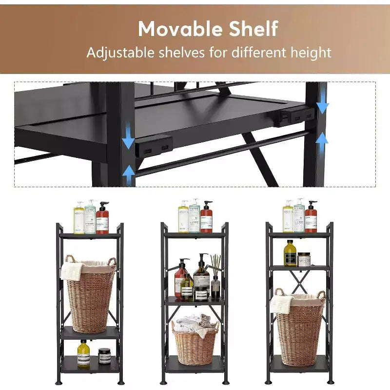3-Tier Expandable Narrow Shelf - Free-Standing Metal Corner Rack