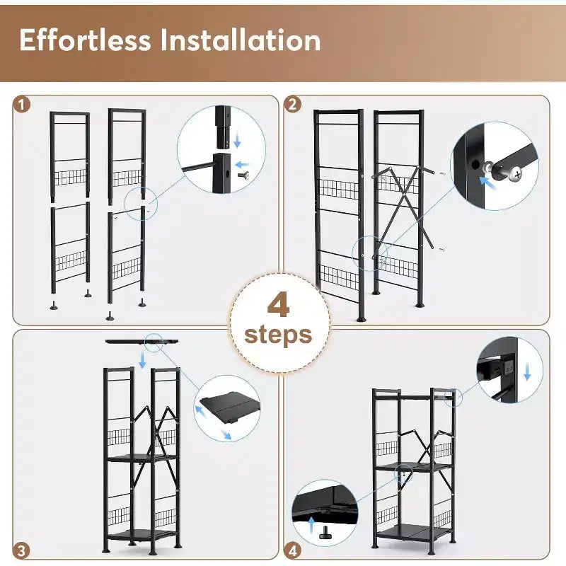 3-Tier Expandable Narrow Shelf - Free-Standing Metal Corner Rack