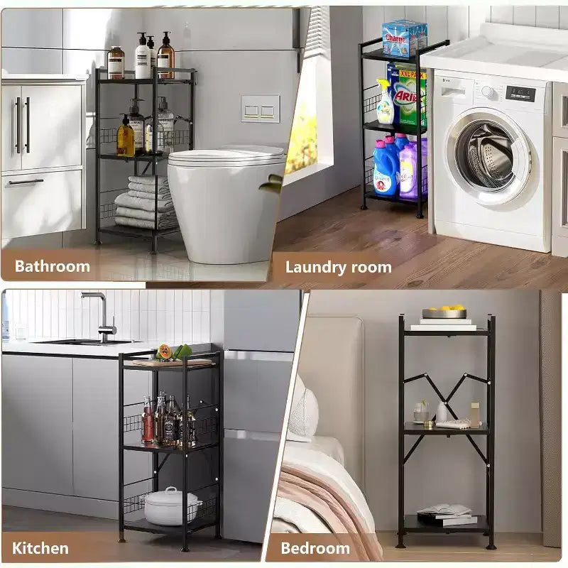 3-Tier Expandable Narrow Shelf - Free-Standing Metal Corner Rack