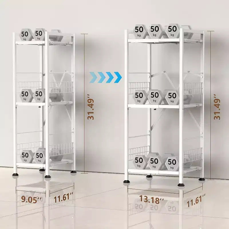 3-Tier Expandable Narrow Shelf - Free-Standing Metal Corner Rack
