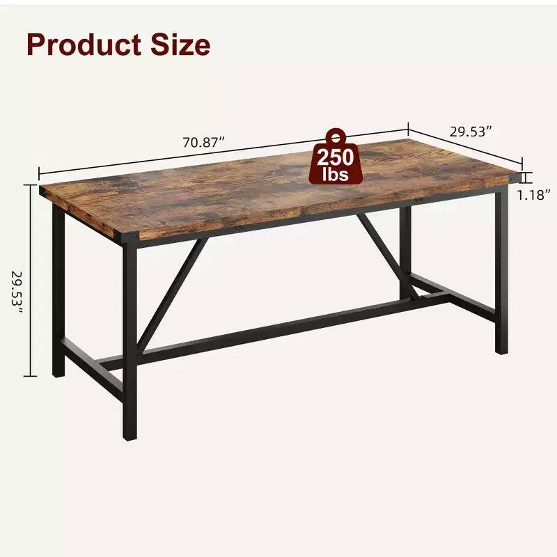 70.87" Rectangle Dining Table for 6-8 - Industrial Wood Kitchen Table with Heavy Duty Frame