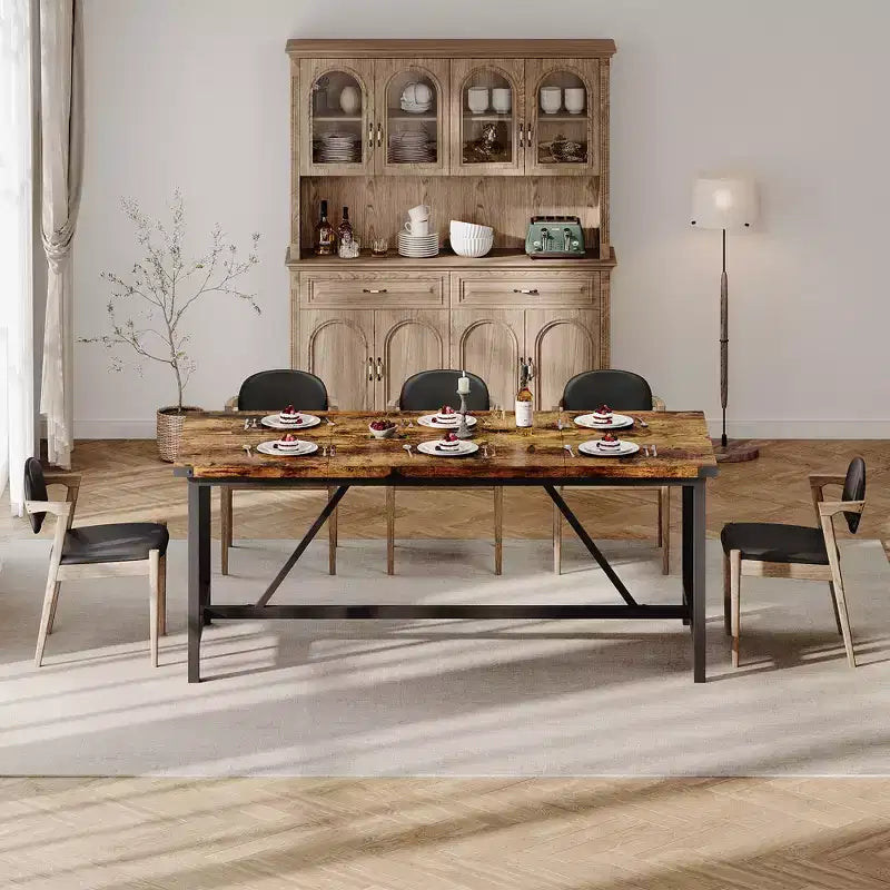 70.87" Rectangle Dining Table for 6-8 - Industrial Wood Kitchen Table with Heavy Duty Frame