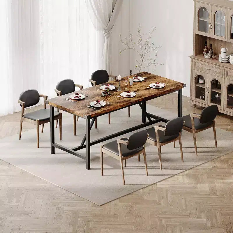 70.87" Rectangle Dining Table for 6-8 - Industrial Wood Kitchen Table with Heavy Duty Frame