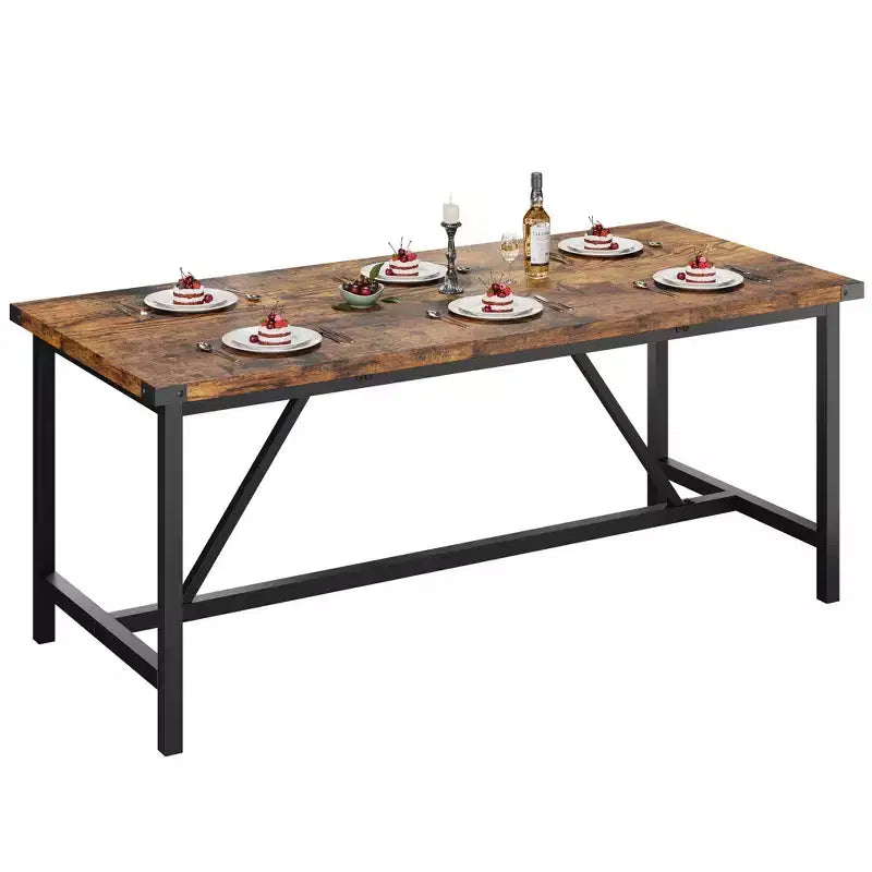 70.87" Rectangle Dining Table for 6-8 - Industrial Wood Kitchen Table with Heavy Duty Frame