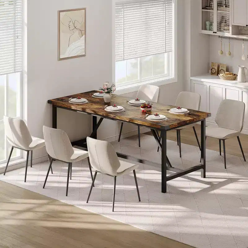 70.87" Rectangle Dining Table for 6-8 - Industrial Wood Kitchen Table with Heavy Duty Frame