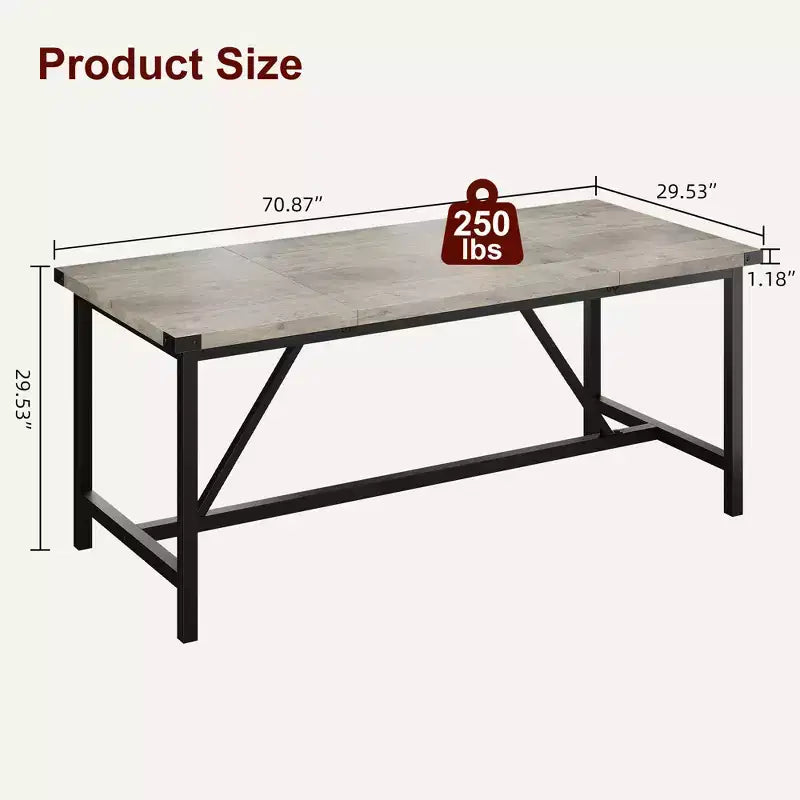70.87" Rectangle Dining Table for 6-8 - Industrial Wood Kitchen Table with Heavy Duty Frame