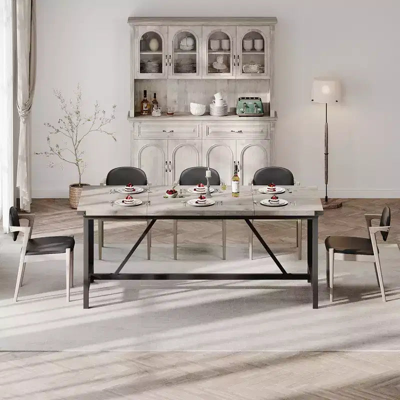 70.87" Rectangle Dining Table for 6-8 - Industrial Wood Kitchen Table with Heavy Duty Frame