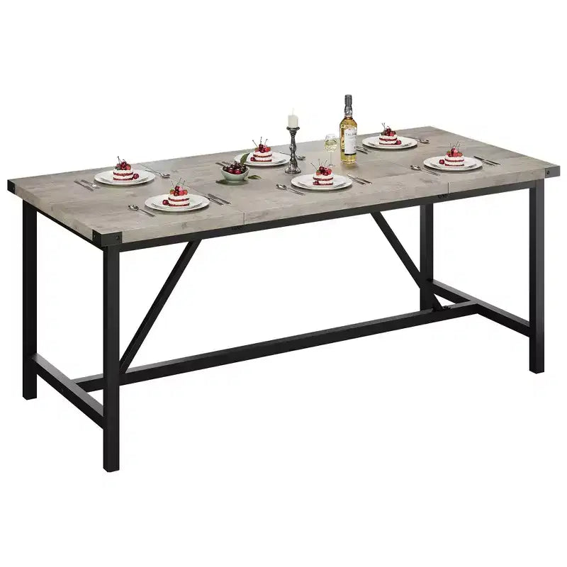 70.87" Rectangle Dining Table for 6-8 - Industrial Wood Kitchen Table with Heavy Duty Frame