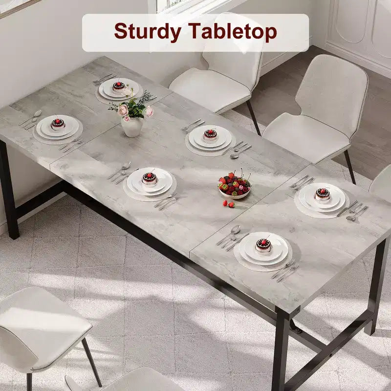 70.87" Rectangle Dining Table for 6-8 - Industrial Wood Kitchen Table with Heavy Duty Frame