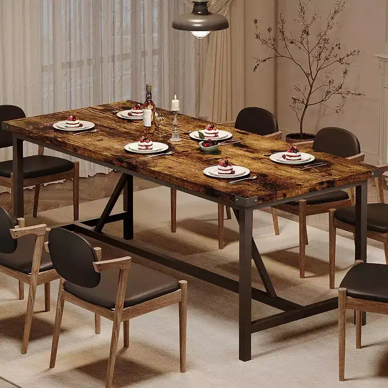 70.87" Rectangle Dining Table for 6-8 - Industrial Wood Kitchen Table with Heavy Duty Frame
