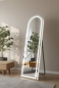 MAYEERTY Full Length Arch Shaped Corner Aluminum Alloy Frameless Mirror with Stand for Living Room Bedroom