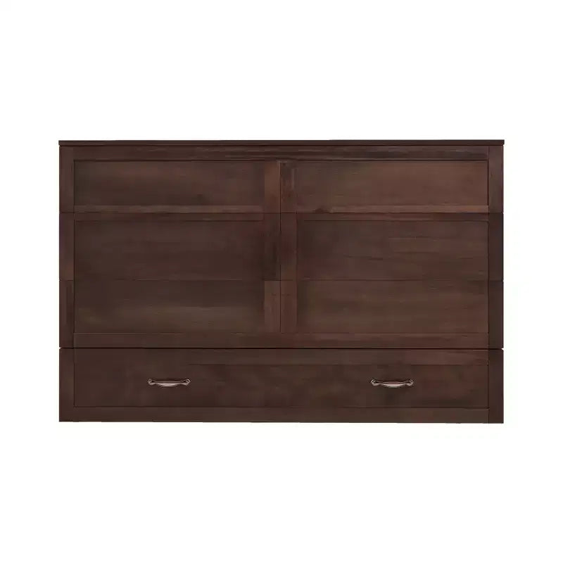 Solid Wood Frame Queen Murphy Bed with Built-in Charger and Storage Drawer