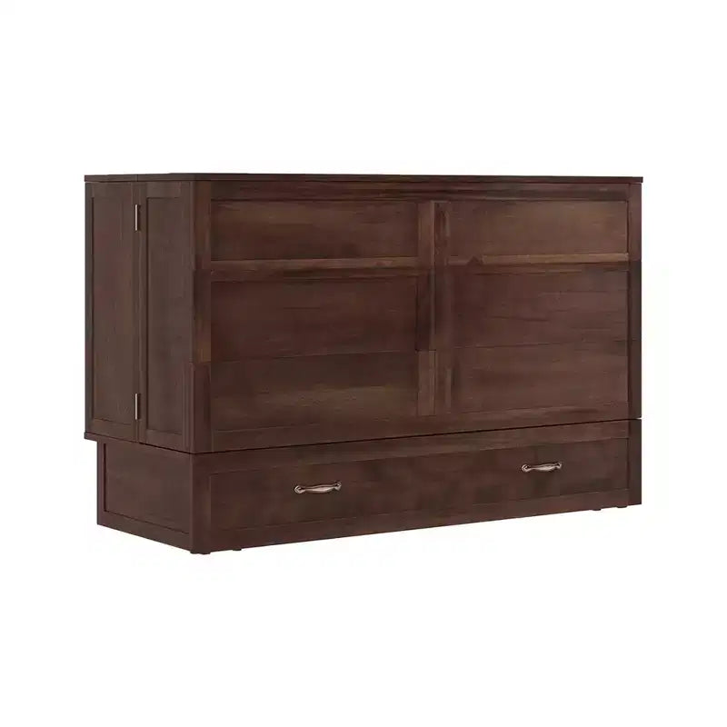 Solid Wood Frame Queen Murphy Bed with Built-in Charger and Storage Drawer