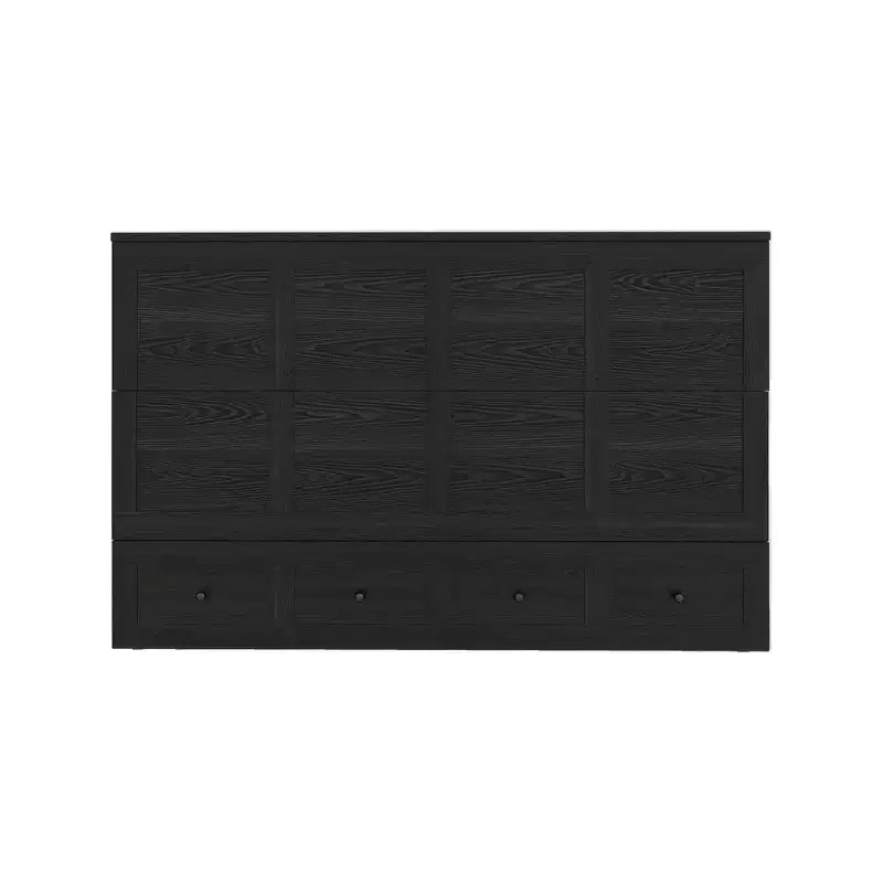 Solid Wood Frame Queen Murphy Bed with Built-in Charger and Storage Drawer